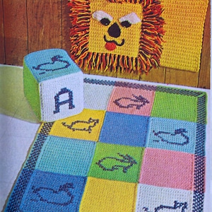Vintage Crochet Pattern: Kids Room Rug, Pillow & Wall Hanging (PDF Pattern)