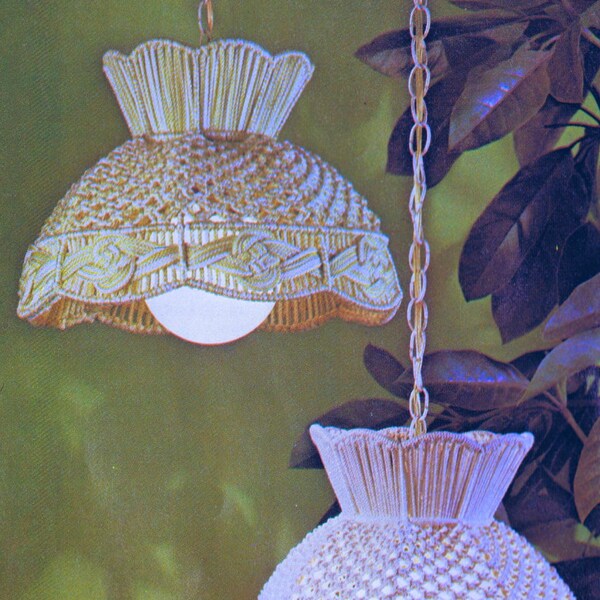 Two Macrame Hanging Swag Lamp Patterns Vintage 70s Retro Home Decor Digital PDF Reproduction ePattern Instant Download