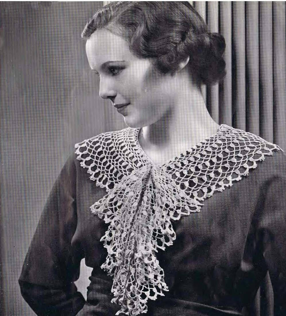Vintage Crochet Patterns 1930's Collars Jabots Cuffs Jabots Scarfs and Other Trims Ruffled