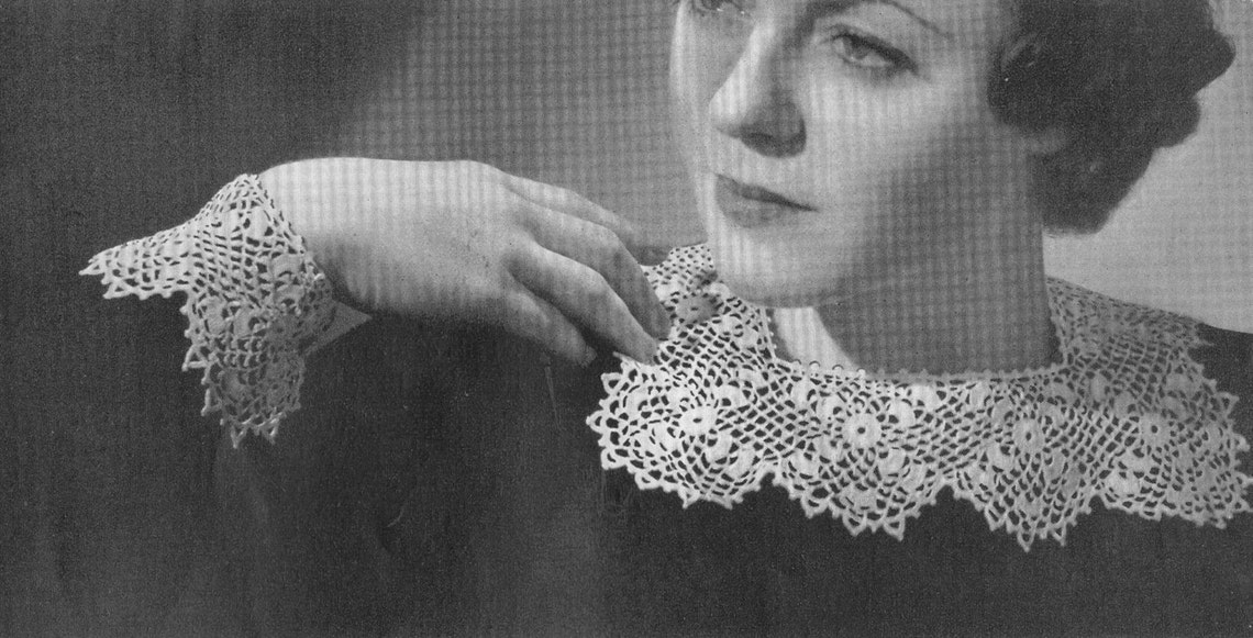 Vintage Crochet Patterns 1930's Collars Cuffs Kerchiefs Jabots Bows Crocheted Neckwear Spool