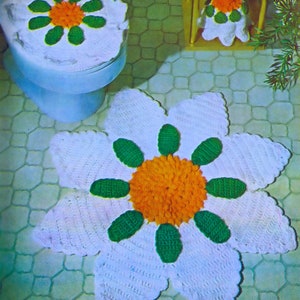 Vintage Daisy Crochet Bathroom Set Pattern: Rug, Lid Cover (PDF Pattern)