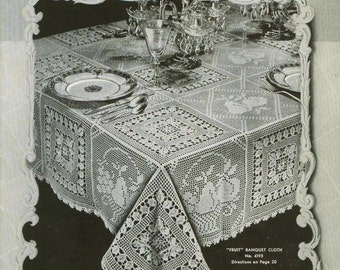 Vintage Crochet Lace Motif Patterns 1930s Heirloom Bedspread Banquet Cloth Tablecloths Runners Scarfs Chair Sets Pillows Bucilla Volume 119