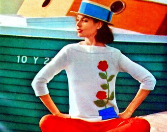 Boat Neck Pullover Jumper Knitting Pattern Bust 32-36 Inches Sizes 12-16 Instant 1960's PDF Reproduction Digital Pattern Download
