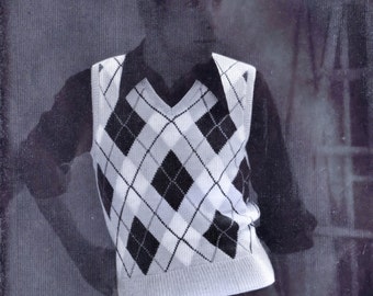 Vintage Herren Argyle Strickpullover Weste Muster (Digital PDF)