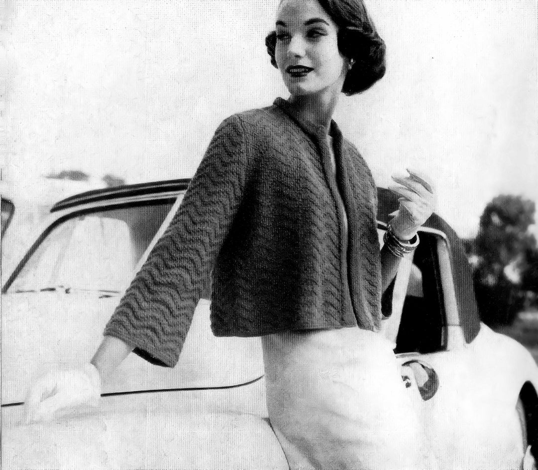 Chevron Script 1950 1950s Chevron Stitch Jacket Knitting Pattern | Bust 32-36 (PDF Download ...