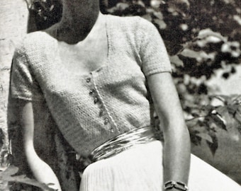 1950s Crochet Blouse Pattern: U-Neck Button-Up Top (Bust 30-34") (PDF Pattern)