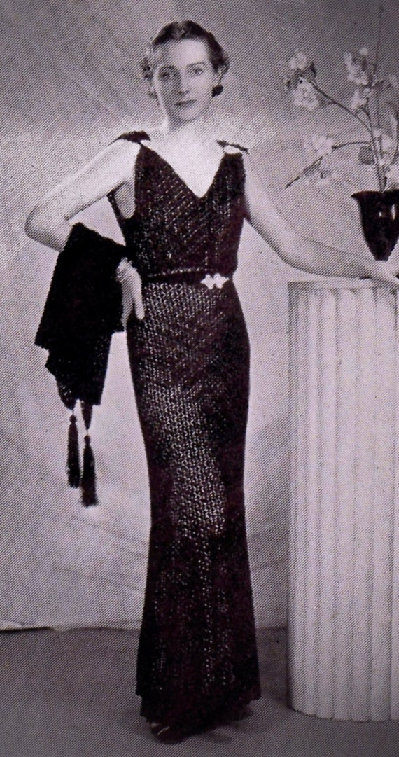 formal dress with cape pattern 1930s Crochet Evening Gown & PDF, Vintage Dress, Bust 34 Size 16, Instant Download TOP10