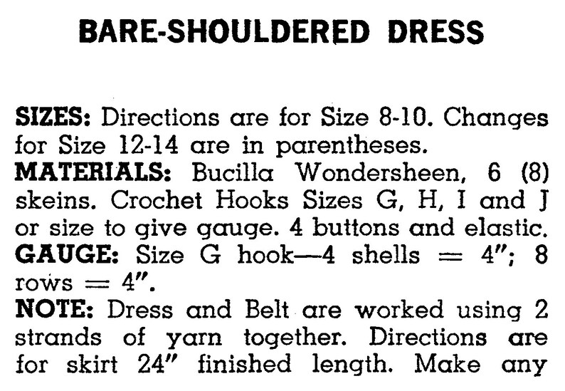 Crochet a stunning 1970s bare-shouldered lacy dress with this vintage pattern. Fits 1970s crochet pattern, bare-shoulder crochet dress, lacy crochet dress, vintage dress pattern