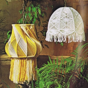 Vintage Macrame Patterns Hanging Lamps Mesh Lamp Shade Pattern Designs Planters 1970s Instant PDF Digital Pattern Download