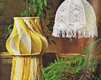 Vintage Macrame Patterns Hanging Lamps Mesh Lamp Shade Pattern Designs Planters 1970s Instant PDF Digital Pattern Download