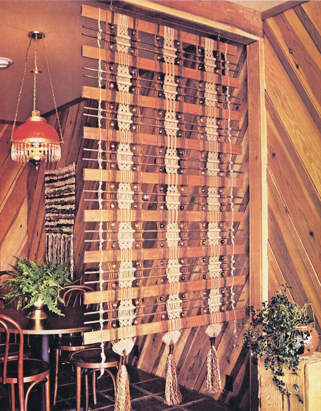 Vintage Macrame Pattern Room Divider Window Panel 1970's Home Decor