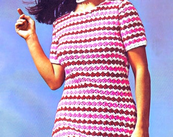 Vintage 70s Crochet Shift Dress Pattern: Bust 33-39" (PDF Pattern)