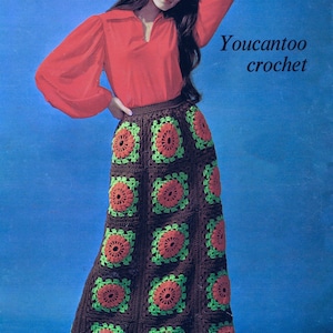 Vintage 70s Crochet Pattern Book: Granny Square Skirt, Dresses (PDF Pattern)