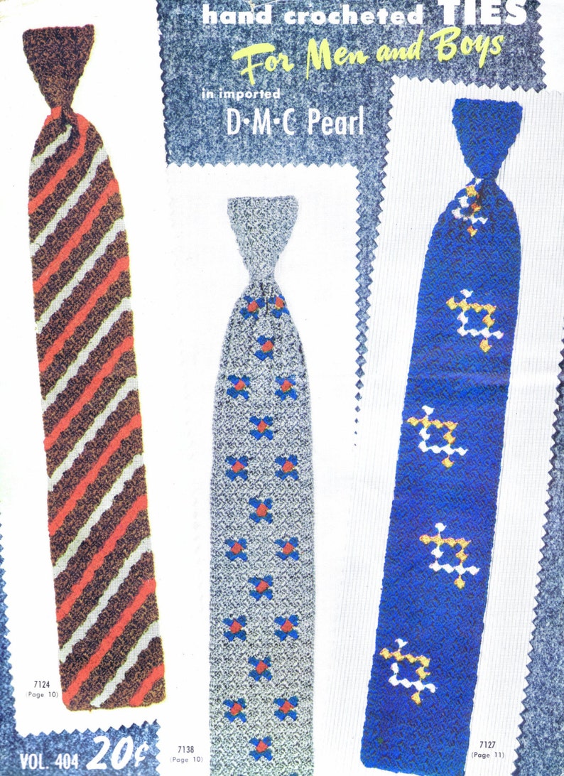 Vintage Crocheted Mens Fashion Tie Patterns Seventeen Retro Mid Century Design Styles for Men & Boy's PDF ePattern Instant Download image 5