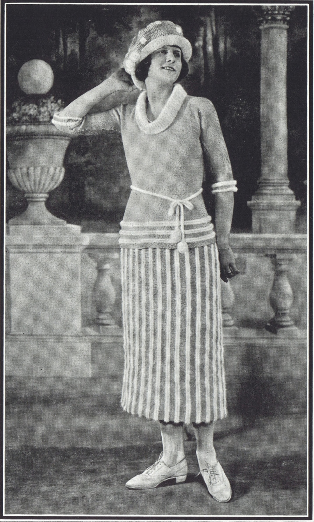 1920s Knitted Ensemble Pattern: Sweater, Skirt & Tam (bust 36-38