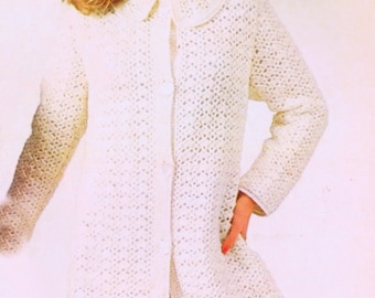 Vintage e-Pattern PDF Crocheted Coat 1970s Bust Size 33~45 Inches Spinnerin Instant PDF Instant Download