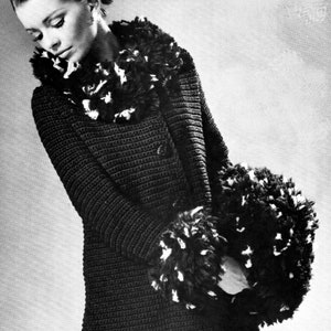 Vintage 1960s Fur-Trimmed Coat and Muff Crochet Pattern | Bust 38-46 Inches | PDF Instant Download