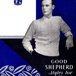 K&ouml;nnte beinhalten: Ein wei&szlig;es Hemd mit strukturiertem Muster, getragen von einer Person mit kurzen braunen Haaren. Das Hemd befindet sich vor einem blauen Hintergrund mit dem Text "GOOD SHEPHERD Styles for Men".