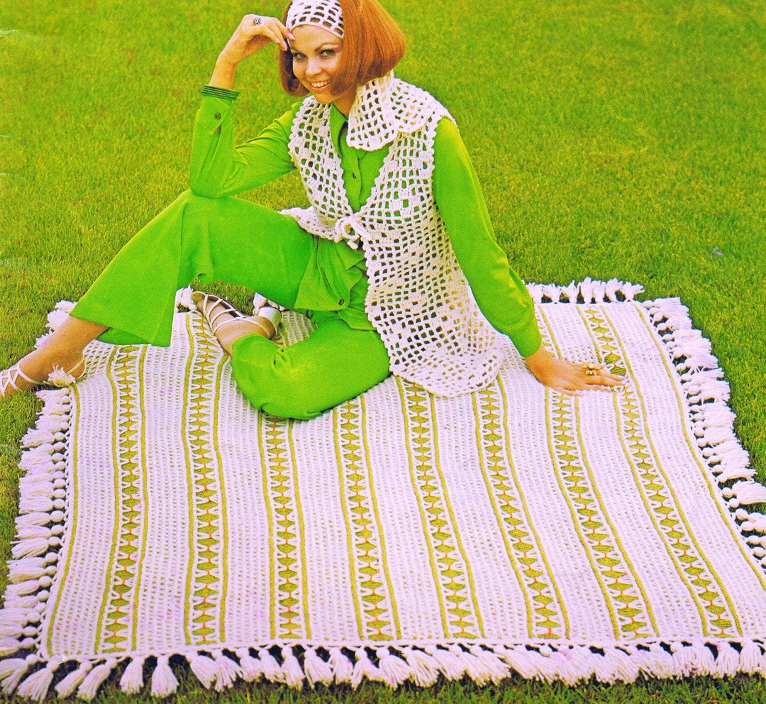 1970s Vintage Afghan Knitting Pattern Sierra Vista Home Decoration 50