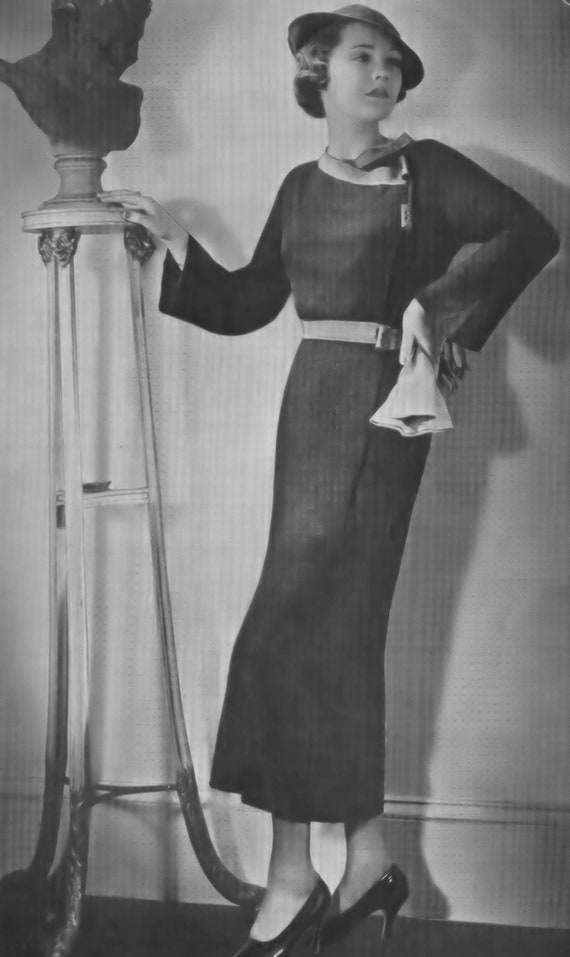 retro dress french knit 1930s French Knit Dress Pattern: Retro Two-Piece Sports Outfit (PDF Pattern  Bust 34-38 Inches)
