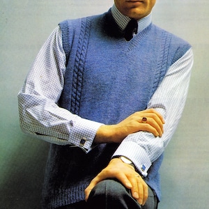 Men&#39;s Vintage Cable Stitch Sleeveless Pullover Vest | Knitting Pattern PDF Instant Download