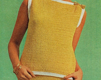 Easy Crochet Two Piece Dress Pattern Sizes 12-16 Bust 32 to 36 Inches Instant Vintage Reproduction PDF Instant Download