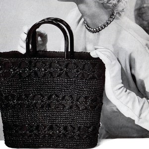 Hiawatha Vintage Crochet Pattern Tote Hand Bag Raffia Straw Digital Reproduction PDF e-Pattern Instant Download