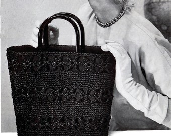 Hiawatha Vintage Crochet Pattern Tote Hand Bag Raffia Straw Digital Reproduction PDF e-Pattern Instant Download