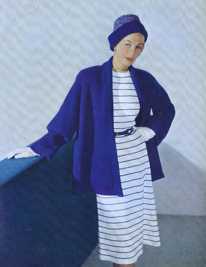Couture Swing Jacket PDF Knitting Pattern Classic Dresses Hat Skirt Blouse Instant Download Knit Pattern e Book Reproduction image 3