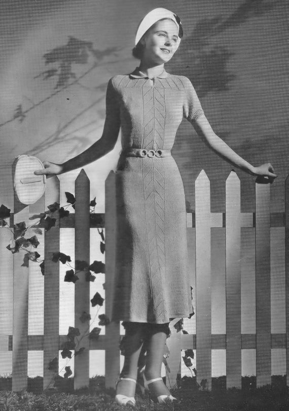 Vintage 1930s Knit Dress Pattern: One-piece Belted Design (bust 34) (PDF  E-pattern) - Etsy
