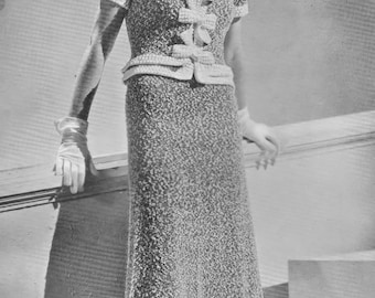 Vintage Knitting Pattern Two-Piece Dress Bust 32 Inches 1930's Digital PDF Pattern Reproduction Download