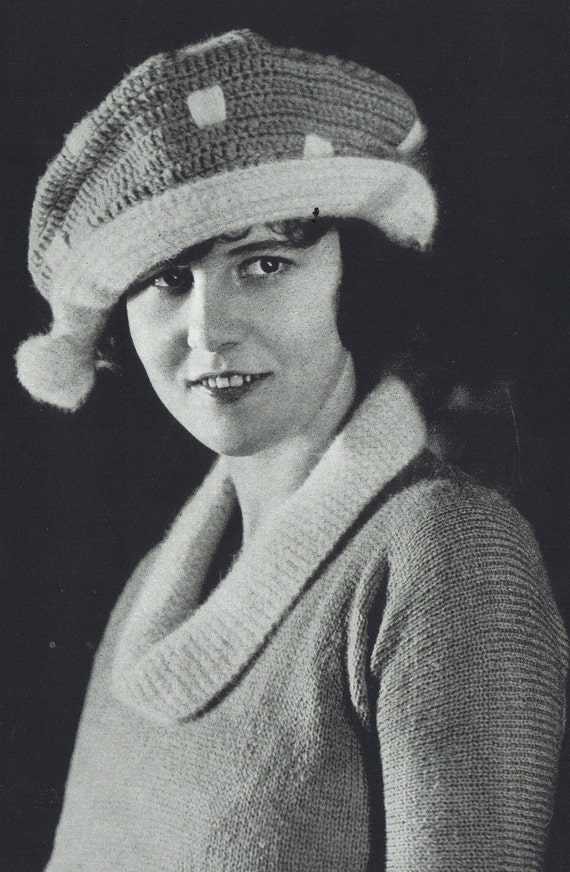 1920s Knitted Ensemble Pattern: Sweater, Skirt & Tam (bust 36-38