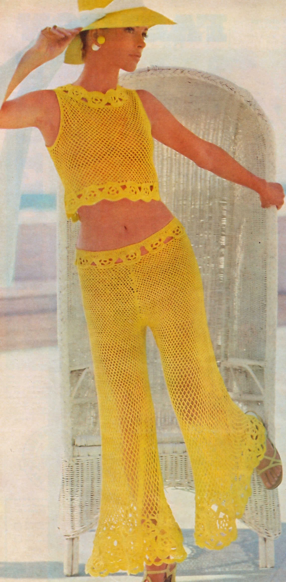 Crocheted Riviera Beach Pant Suit Pattern Sizes 814 Bust 34 to 36 Inches Instant Vintage