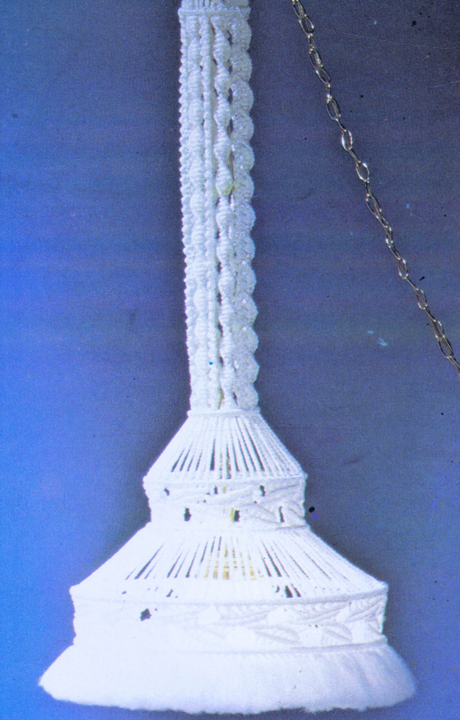 Hanging Swag Macrame Lamp Pattern Standing Table 1970s Hour Glass