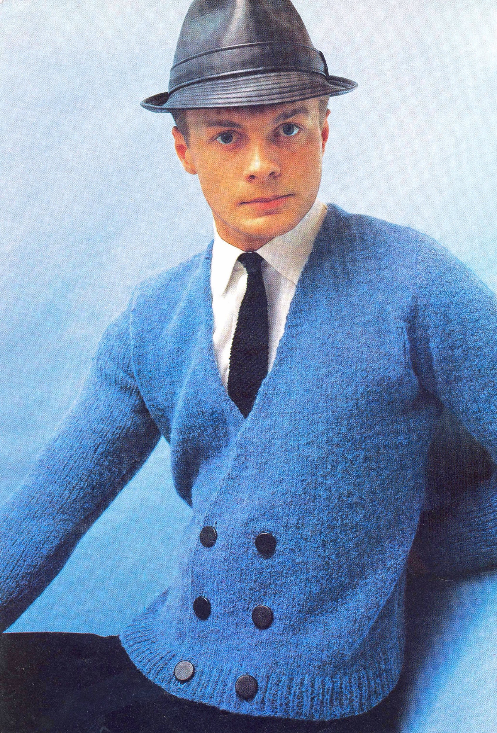 Men's Double Breasted Cardigan Sweater PDF Knitting Pattern Vintage Knit Gift Sussex 60's Sizes 38-44 inches Digital Instant Download