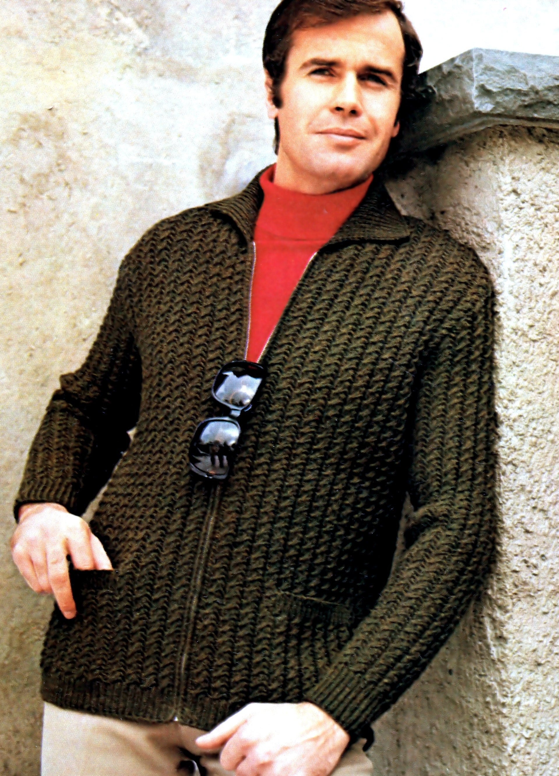 Men's Knit Zipper Jacket Knitting Pattern: 36-42