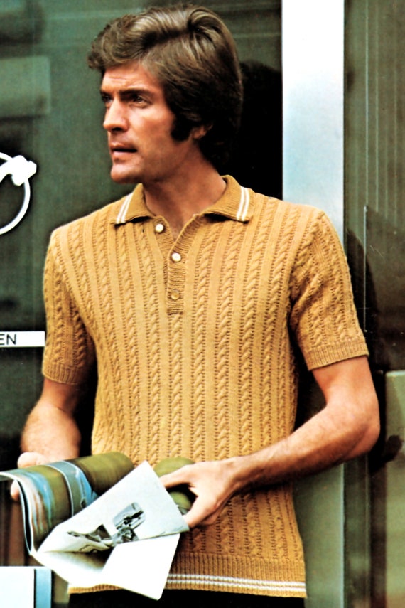 Vintage Mens Cable Knit Shirt Pattern: 1970s Short Sleeve (PDF Download)