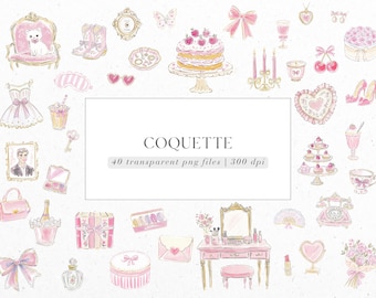 Coquette Clipart Set: 40 Pink Girly PNGs (PDF File)