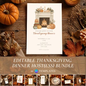 Editable Thanksgiving Dinner Bundle | Watercolor Invitation, Menu, Sign (Digital Download)