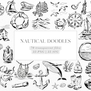 Nautical Doodles Clipart, PNG, SVG, Hand Drawn Style, Line Drawing, Nautical Clipart, SVG Clipart