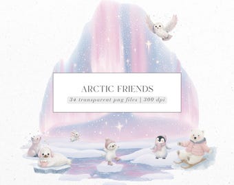 Arctic Friends Clipart Set: Arctic Animals PNG Files (Digital Download)