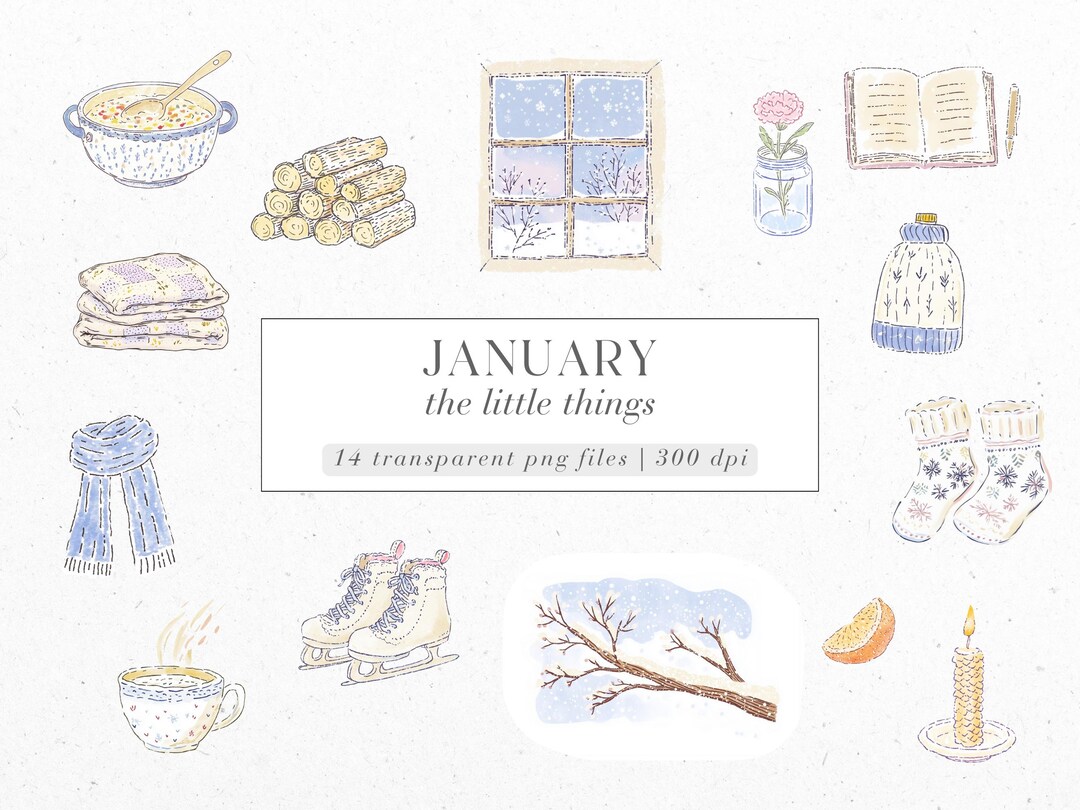 January Clipart: Monthly Little Things PNG Graphics (digital Download ...