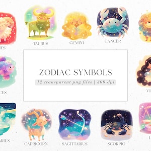 Clipart zodiaque, clipart astrologie, clipart horoscope, zodiaque mignon, astrologie mignonne, horoscope mignon, signes du zodiaque