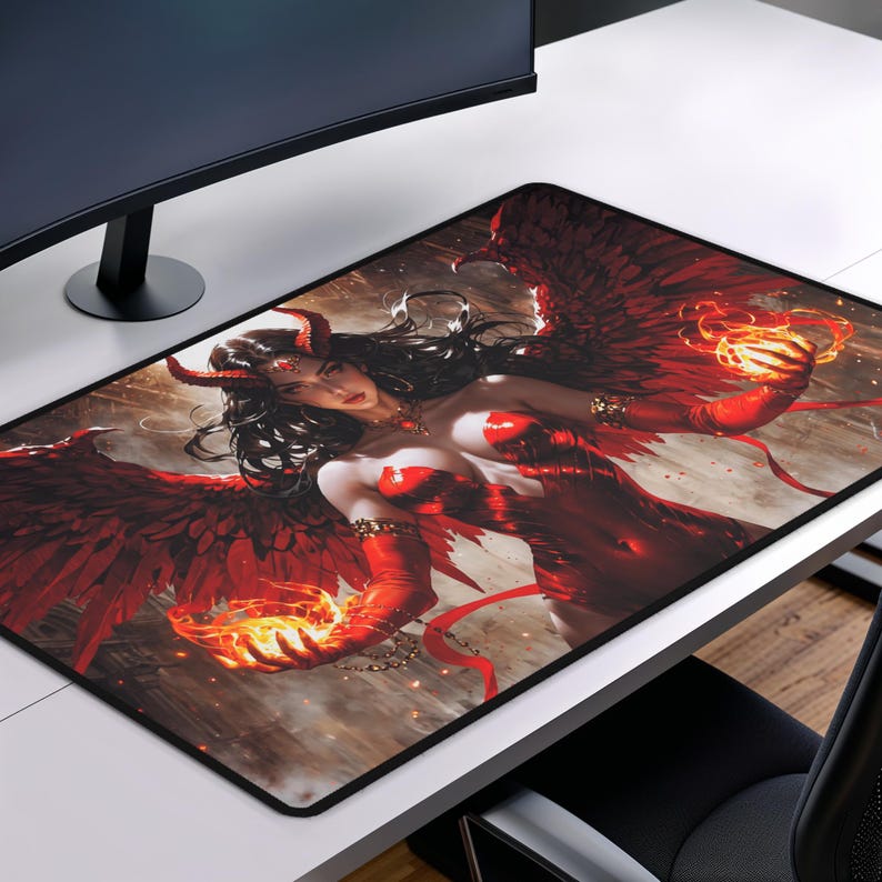 Devils Desk Red Devil Girl Playmat - TCG Desk Mat - Etsy