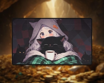 Cozy Cat TCG Playmat: Halloween Desk Mat, Black Cats
