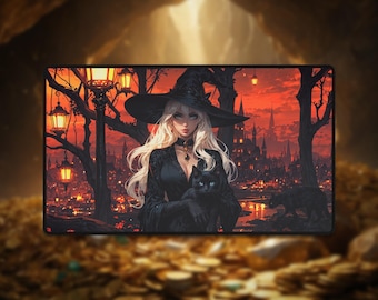 Salem Witch Playmat: TCG Desk Mat with Black Cat