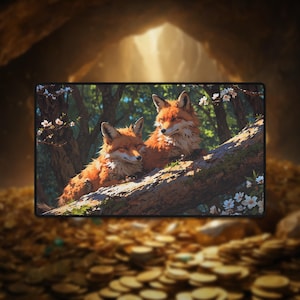 Tapis de jeu renards, tapis MTG, tapis de bureau animaux mignons, tapis renard, tapis de souris Pokémon, tapis de jeu yugioh, chair sang, tapis de jeu Lorcana, tcg, tapis forestier