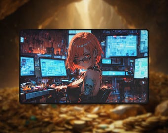 Cyberpunk Hacker Playmat: Futuristic TCG Desk Mat