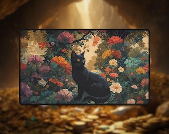 Black Cat Floral Playmat: TCG Desk Mat Mousepad