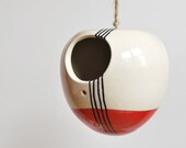 Ceramic Bird House in Red Stripes